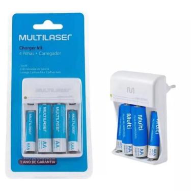Imagem de Kit carregador multi bivolt + 4 pilhas recarregáveis aa+aaa - multilas