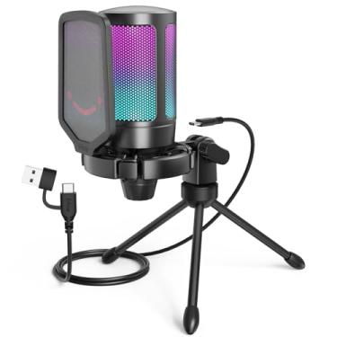 Imagem de FIFINE Microfone USB Para Jogos Para PS5 PC, Microfone Condensador Com Mudo Rápido, Indicador RGB, Suporte De Tripé, Pop Filter, Suporte De Choque, Controle De Ganho Para Twitch Podcasts -A6V