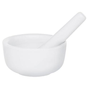 Imagem de HIC Kitchen Almofariz e pilão para moer especiarias e ervas e comprimidos de esmagamento, porcelana branca fina