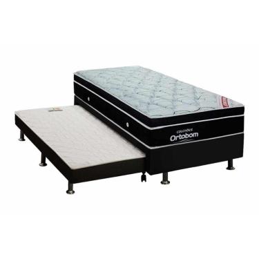 Imagem de Cama Box C-auxiliar Solteiro: Colchão Ortobom Superpocket Elegant + Base Crc Courano Black(88x188)