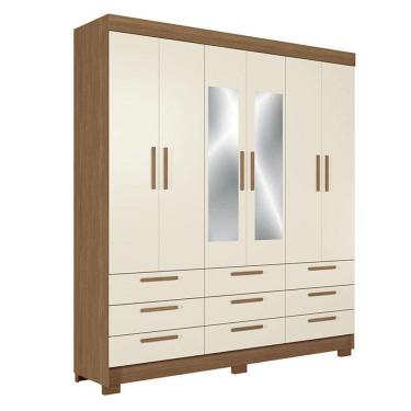 Imagem de Guarda Roupa Colombo 6 Portas 9 Gavetas Com Espelho Jatobá Areia Acetinado - Santos Andirá