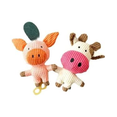 Imagem de Brinquedos De Pelúcia Fofos Com Apito Para Pets, 2 Peças (Vaca, Coelho