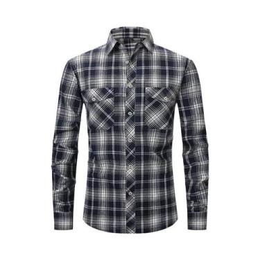 Imagem de Camisa Masculina De Manga Longa Em Algodão Escovado Xadrez Vermelho Eu