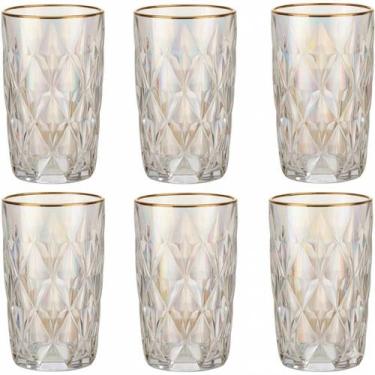 Imagem de Jogo De 6 Copos Furta Cor Borda Dourada 400ml Diamond Em Casa Tem