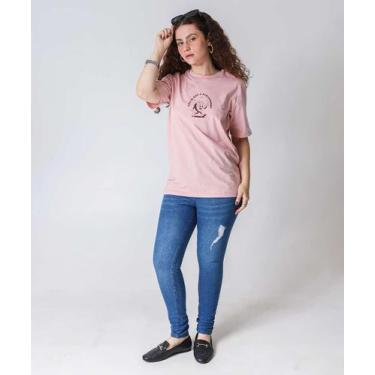 Imagem de Camiseta Feminina Oversized Estampada Marisa Rosa-21101, Rosa, P