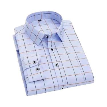 Imagem de Camisas Sociais Masculinas Slim Fit Listradas E Xadrez De Manga Longa,