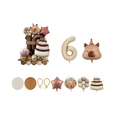 Imagem de Balão De Folha De Alumínio De Aniversário Com Tema De Capivara, 44 Peç