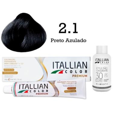 Imagem de Kit Coloração Itallian Color 2.1 Preto Azulado + Oxi 30