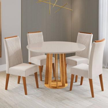 Imagem de Mesa de Jantar 4 Lugares Finestra com Vidro Marrom/Off White/Pastel - Viero Móveis