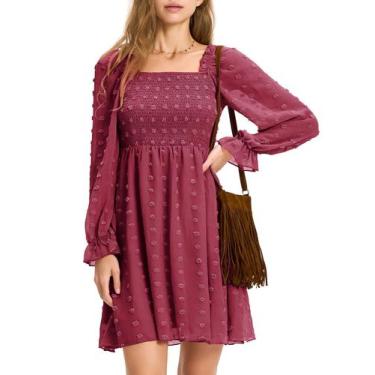 Imagem de Vestido EXLURA 2024 Fall Swiss Dot de manga comprida para mulheres