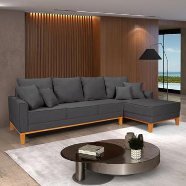Imagem de Sofá Beny Chaise e 4 lugares Living Linho Base de Madeira Fixo Sala (Grafite, Lado Direito)
