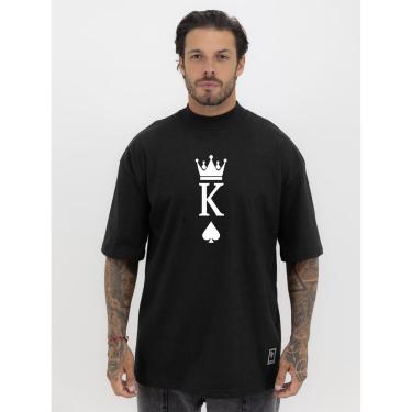 Imagem de Camiseta Camisa Oversized Gola Alta Estampa Rei de Copas Streetwear Algodão Premium Preto-Masculino