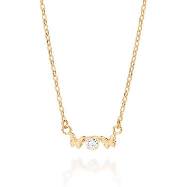 Imagem de Gargantilha com Borboleta e Coração Zircônia Rommanel 532621 Cor:Doura