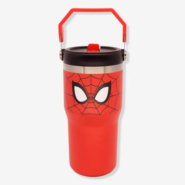 Imagem de Copo Tumbler Hanger Homem Aranha Marvel para Hidratação em Aço Inoxidável com Parede Dupla e Canudo Vermelho