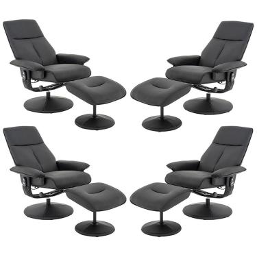 Imagem de Kit 4 Poltronas De Massagem Detroit Pu Preto G56 Reclinável Giratória Com Apoio Para Pés Laura Lar
