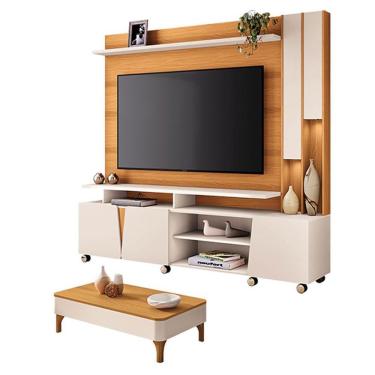 Imagem de Estante Home Theater Virtus Cinamomo Off White Com Mesa De Centro Liz Off White Cinamom...