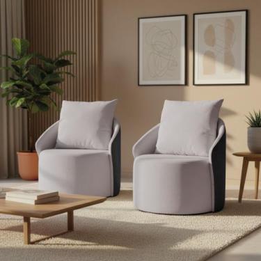 Imagem de Poltrona Sala Orgânica Giratória Talita Kit 2 Pu Preto e Linho K01 - D