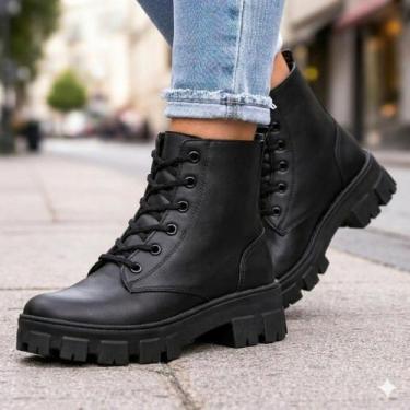 Imagem de Bota Coturno Feminino Tratorado Cano Médio Blogueira - Conforto e Esti