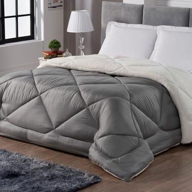 Imagem de Cobertor Sherpa Sweet Dupla Face Tamanho Queen Cinza e Palha Casa Dona