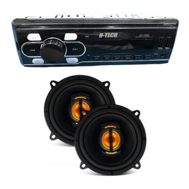 Imagem de COMP Kit Som: Rádio de Carro 1Din Bluetooth com Controle + Par de Alto