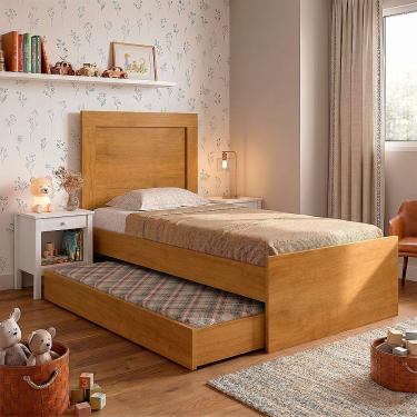 Imagem de Cama Bibox Luara Solteiro com Auxiliar e Colchões D23 para Quarto Infantil Juvenil - Nature