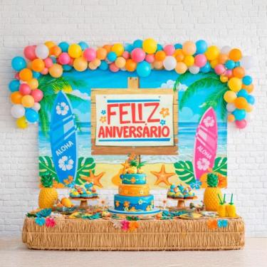 Imagem de Painel TNT Festa Aloha Decoração Praia verão Stitc aniversá - Rivfesta