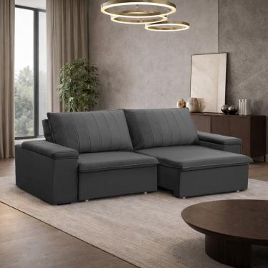 Imagem de Sofá 3 Lugares Retrátil Reclinável Para Sala 225cm Malfati F04 Veludo Grafite - Lyam Decor