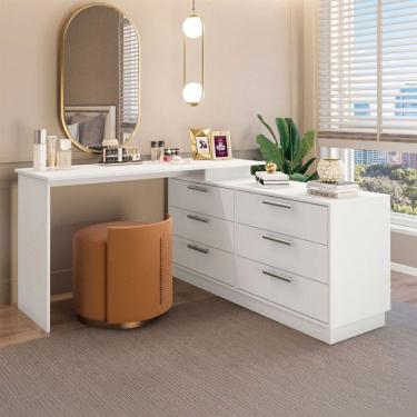 Imagem de Cômoda com Mesa Escrivaninha Rocher 6 Gavetas Branco - Pnr Móveis
