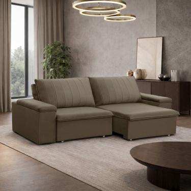Imagem de Sofá 3 Lugares Retrátil Reclinável Para Sala 225cm Malfati F04 Veludo Amêndoa - Lyam Decor