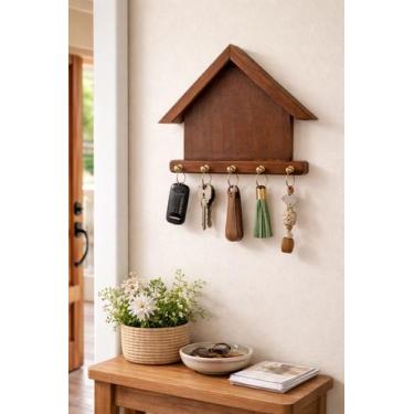 Imagem de Porta Chave Casinha 20CM Madeira Pinus Porta Entrada Resistente Sofist