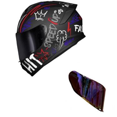 Imagem de Capacete Race Tech Hit Faster Preto e Vermelho Fosco Mais Viseira Camaleão Vermelha-Mas...