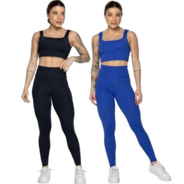 Imagem de KIT 2 Conjunto Top Alça Grossa e Calça Smart Serra e Mar Alta Compressão Academia Moda...