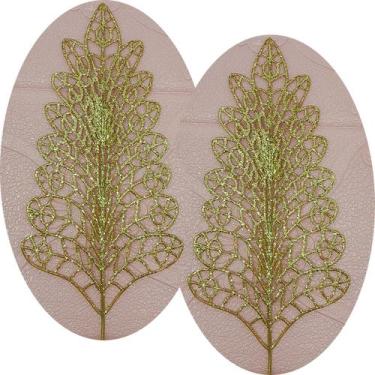 Imagem de Folhas Flores Árvore Natal Gliter Dourado Kit 12pçs De 40cm - Genérico