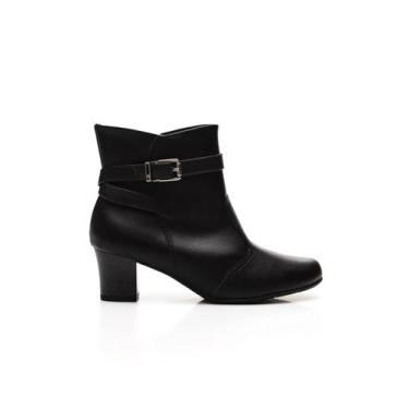Imagem de Bota Feminina Piccadilly Cano Curto Fivela Salto Bloco Médio, 39, Pret