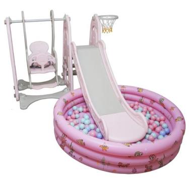 Imagem de Playground Infantil 4 em 1 Escorregador Balanço Cesta Basquete Piscina