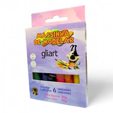 Imagem de Massinha de Modelar Gliart 6 Cores 90g Super Macia e Atóxica