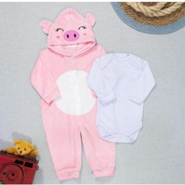 Imagem de Macacão inverno plush bebê com bory - bichinhos da floresta - ERA UMA 