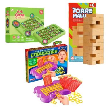 Imagem de Kit 3 Jogos Torre Maluca + Jogo Da Memória + Emboscada Combo - Mega