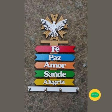 Imagem de Porta-Chaves MENSAGEM DE FÉ PAZ AMOR SAÚDE ALEGRIA 4 Pontos Alto-relev
