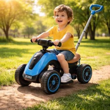 Imagem de Moto Elétrica infantil com Empurrador Azul Bateria Recarregável Até 25