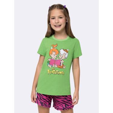 Imagem de Pijama Manga Curta Infantil Flintstones Pink Wild, Verde, 14, Meninas