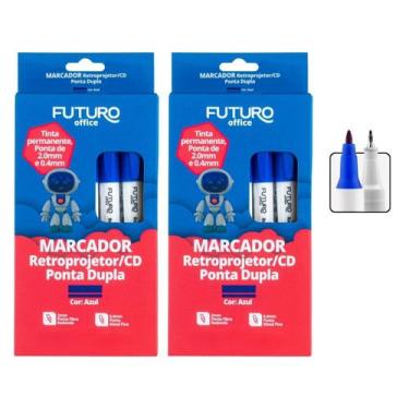 Imagem de Kit Com 20 Unidades Marcador Permanente Retroprojetor Ponta Dupla Plás