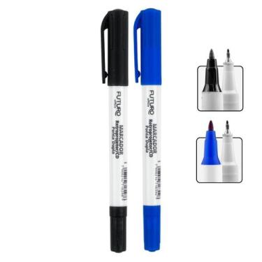 Imagem de Kit com 2 Canetas Ponta Dupla Marcador Permanente Retroprojetor Azul P