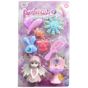 Imagem de Kit beleza infantil com boneca + pente e acessorios angel girl 8 pecas