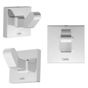 Imagem de Kit com 3 Cabide para Banheiro 1 Gancho Up Celite Cinza/Cromado