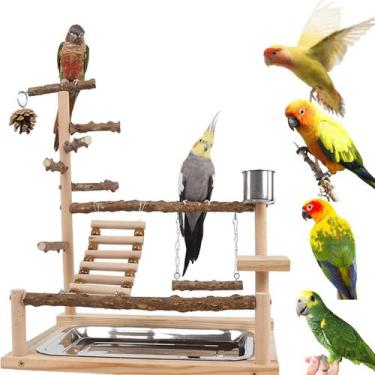Imagem de Parque de Diversão para Pássaros GOVNPJ Suporte de Madeira para Papaga