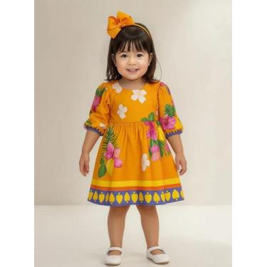 Imagem de Vestido de Menina Estampado Papilloo, Laranja, 4 ANOS