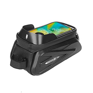 Imagem de Mona43Henry Bolsa para bicicleta, bolsa impermeável para suporte telefone bicicleta com tela sensível ao toque, adequada para telefones celulares 4,7 a 6,5 polegadas