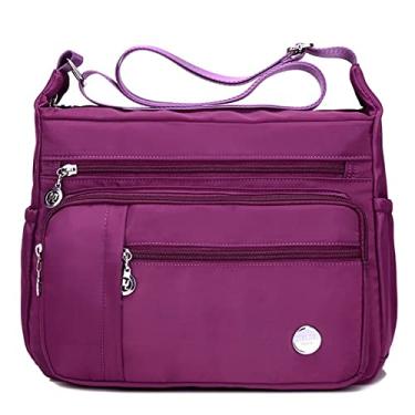 Imagem de Cicilin Bolsa feminina de nylon com vários bolsos, bolsa mensageiro, casual, transversal, alça superior, Roxo (grande), Large