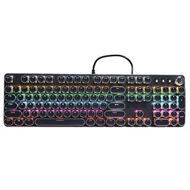 Imagem de Teclado mecânico para jogos, 104 teclas estilo retrô teclado galvanizado teclado mecânico para jogos com efeito de iluminação, pode perceber um interruptor de 30 tipos de efeito de luz